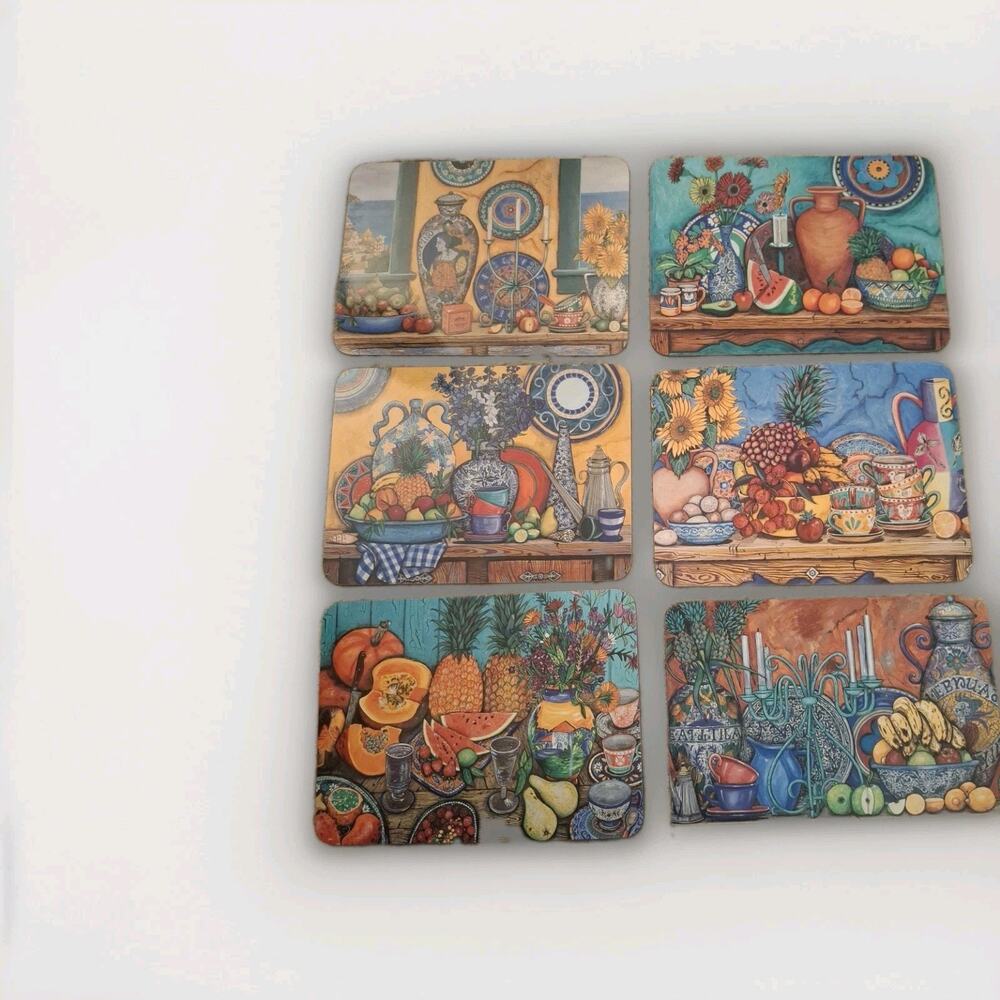 Jason Placemats Set/6 Italian Still Life By Sarina Fork Backed Vintage Bright